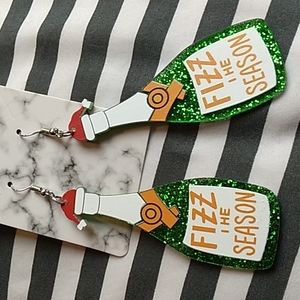 Acrylic Alcohol Christmas Earrings 1 x 3 inches White & Green Glitter